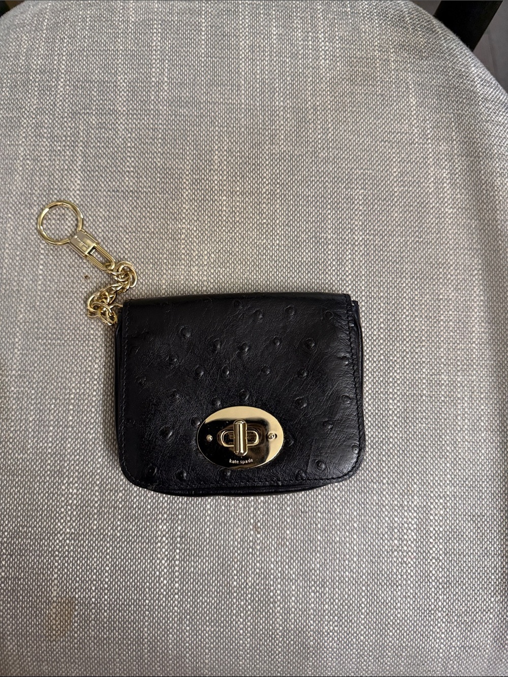 kate spade Black Leather Key Pouch with Gold Hardware